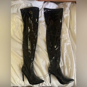 HIGH RISE THIGH HIGH HEELED LEATHER BOOTS SIZE 8
